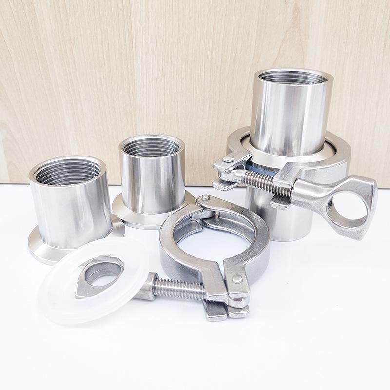 304 Stainless Steel Quick-Install Sanitary Clamp with Internal Thread and 4-Point Buckle