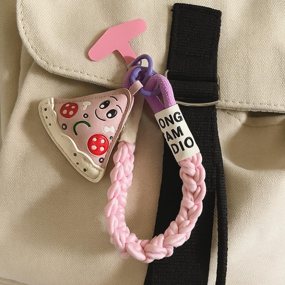 Anti-lost Leather Pizza Pendant Safety Chain Hanging Lanyard Keychain Gifts