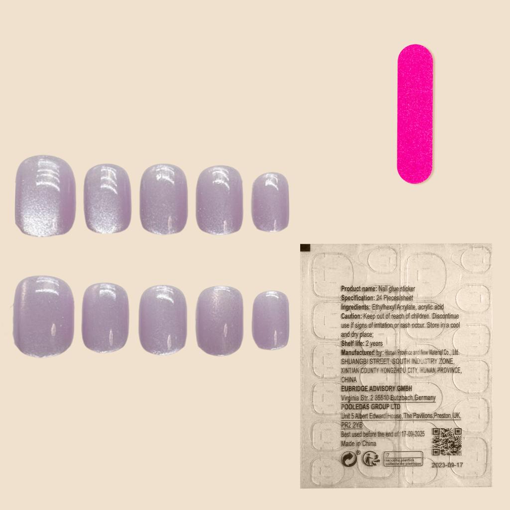 1019 Ice Cream Gray Purple Cat Eye Handmade Solid Short Press On Nails 10 Pieces Per Bag