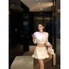 Kumikumi Fashion White Suit Short Long Sleeves Shirt Women's Autumn Slimming Easiest for Match Skirt Two-piece Set