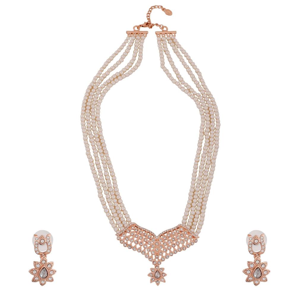 Комплект мерцающего колье Estele RoseGold с жемчугом для женщин