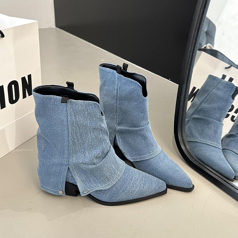 Осень Зима Женские Ботинки в Стиле Вестерн Винтажные Ботинки с Острым Носком Женские Ботинки на Толстом Каблуке Короткие Ботинки Женская Обувь