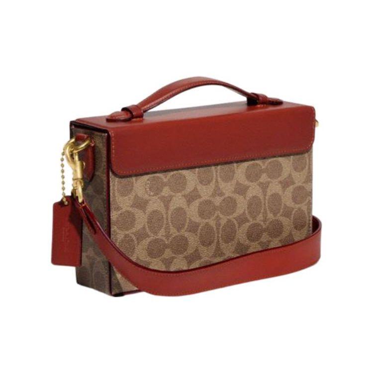 Coach Tabby 22 Monogram Print Flap PVC Small Square Crossbody Shoulder Bag Women Bags Red Brown CH798-B4NQ4