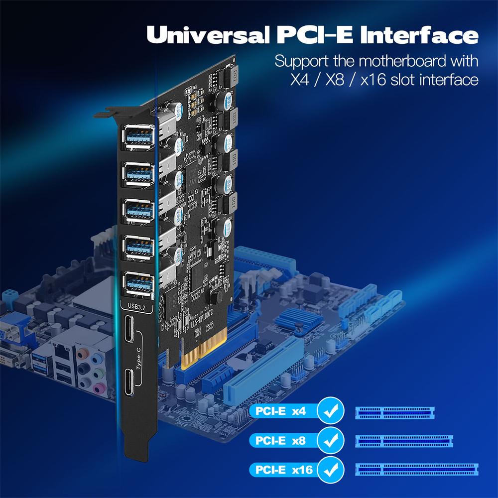 Usb 3.2 Expansion Card 5 Usb-A And 2 Usb-C Ports Max 10Gbps For Desktop Computer