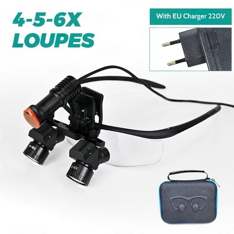Стоматологические лупы 4X-6X, бинокулярная медицинская лупа с налобным фонарем 5 Вт, зрачок 300-600 мм, регулируемая хирургическая линза, стоматологическое оборудование