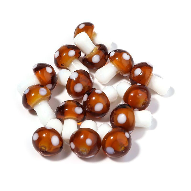 10pcs/lot Colourful Lampwork Beads Cute Mushroom Shape Loose Glass Beads For Jewelry Making DIY Craft Necklace Bracelet Findings