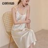 Women's Medium Long Slim Sexy V-Neck Camisole Soft Smooth Thin Twisted Satin Silk Nightgown