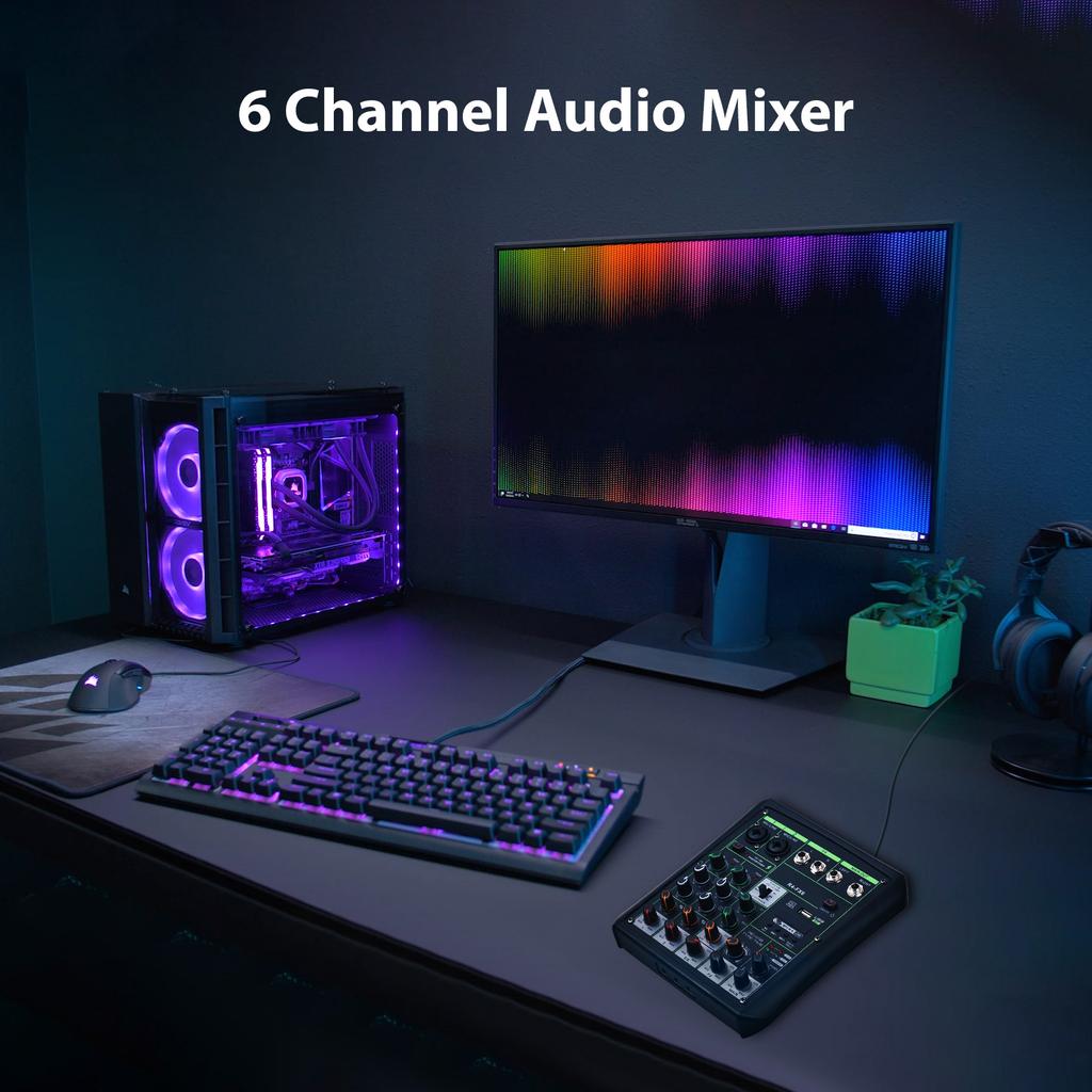 6-канальный аудиомикшер, фантомное питание, 48 В, микшерная консоль OTG, USB-MP3-плеер с записью звука BT