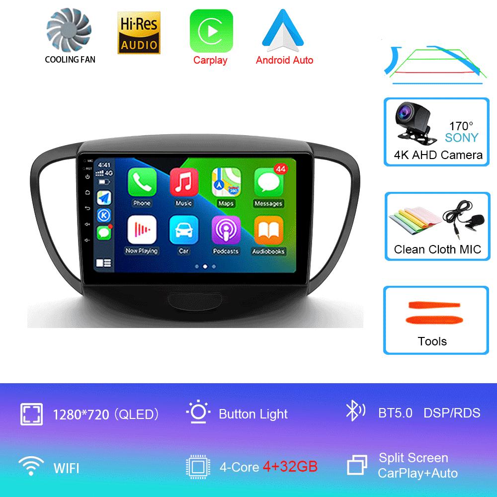 Автомагнитола Android 14 Carplay Auto Для Hyundai I10 2007 - 2013 GPS Регистратор Мультимедийный видеоплеер 4G+WiFi DSP