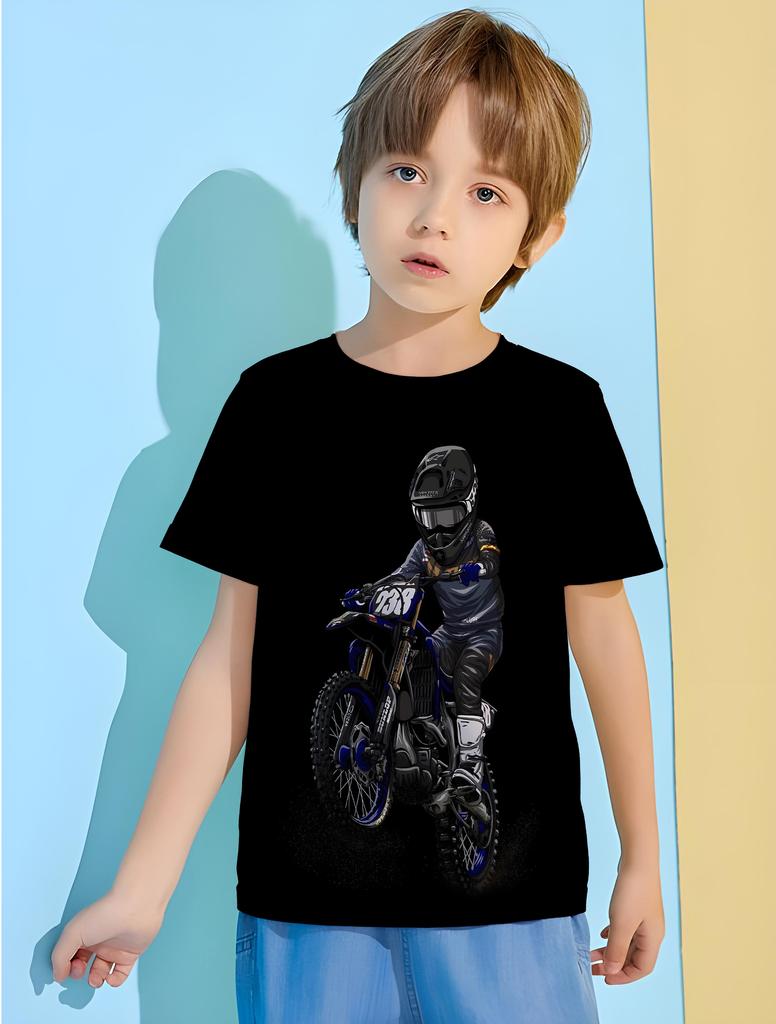 Летняя одежда для малышей с изображением мотоциклиста-трюкача, детская футболка, одежда для мальчиков от 8 до 10 лет, футболки для детей, топы