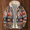 Men's Autumn and Winter Outdoor Casual Retro Ethnic Print Hooded Jacket