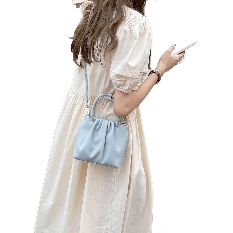 Square Pleated Versatile Small Bag for Women 2025 Spring Summer New Soft Handheld Casual Korean Style Shoulder Crossbody Bag Trendy