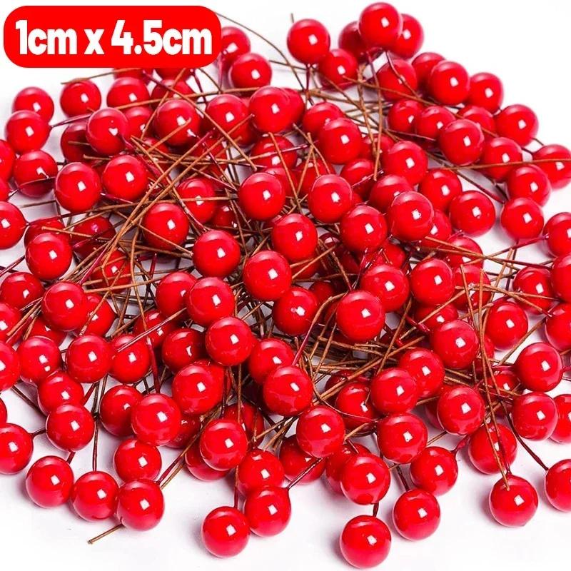 200/50 шт. Искусственные листья падуба, Поддельные растения, Зеленый лист, Красные ягоды для украшения рождественской елки, венка, Декор для новогодней вечеринки