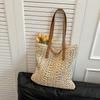 Women's Woven Straw Beach Bag Hand Woven Capacity Large Shoulder Bag Simple Travel Commuting Tote Casual Handbag