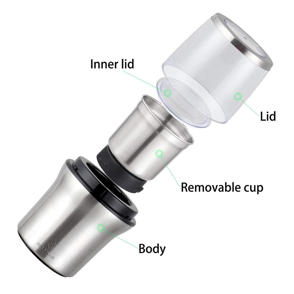 DR MILLS DM-7412M Electric Dry Spice & Coffee Grinder, Grinder & Chopper, Removable Cup, Do Not Wash, Both Blade and Cup Made of SUS304 Stainless