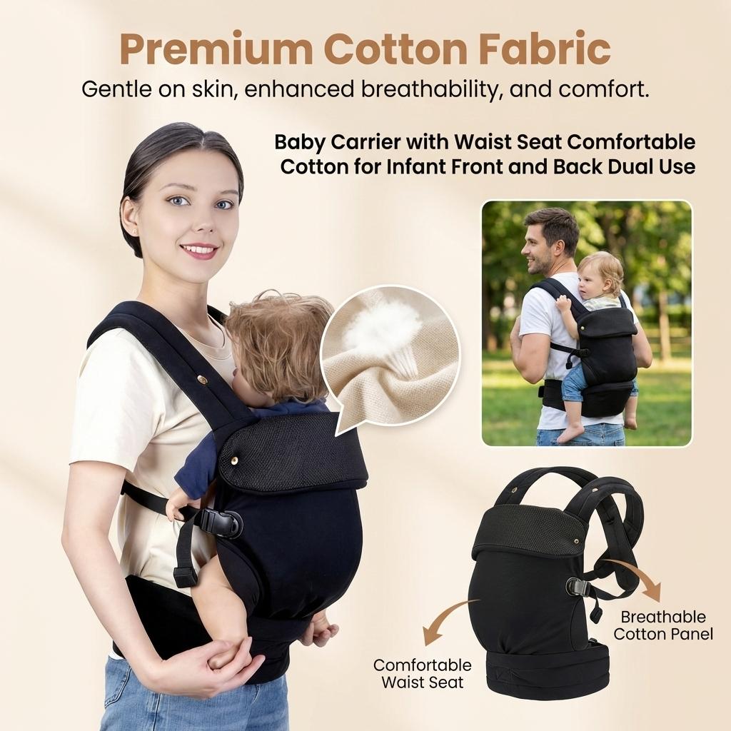 Baby Carrier with Waist Seat Cpmfortable Cotton for Infant Front and Back Dual Use