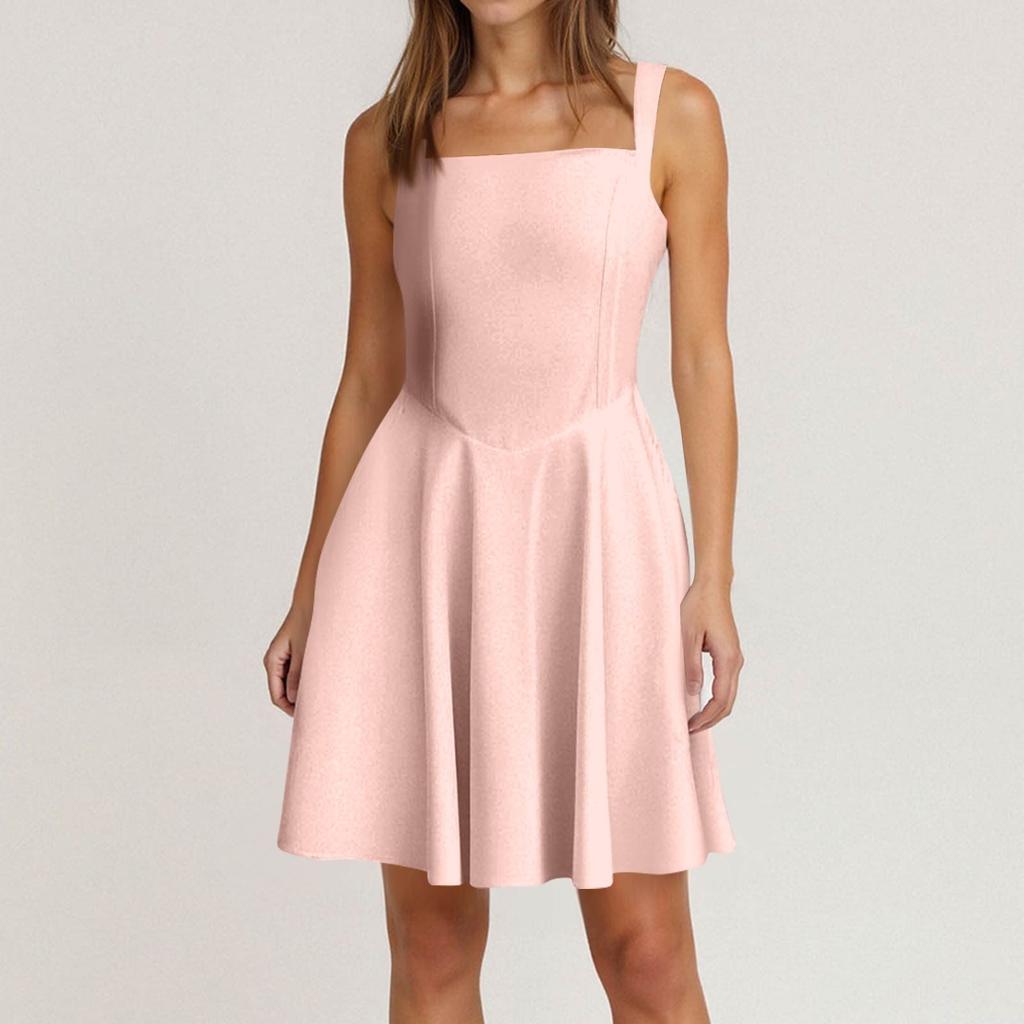 Women's Spring Summer Casual Square Neck Solid Colour Dress Sleeveless Dresses