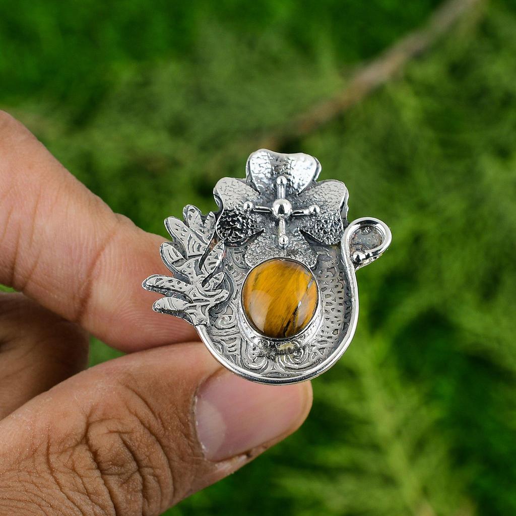 Gift For Her 925 Silver Natural TigerS Eye Solitaire Flower Adjustable Ring