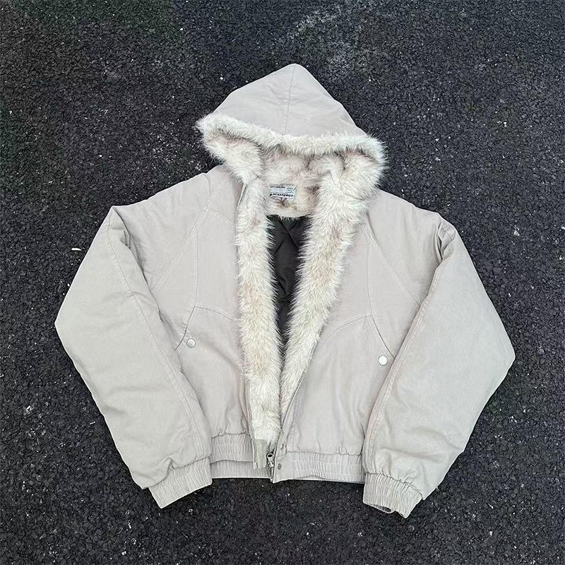 Hooded Fur Collar Cotton Coat Men'S Winter Design American High Street Cleanfit Short Cotton Coat