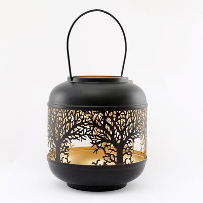 [A3079] - Фонарь металлический "Древо жизни" черный - 22x19 см