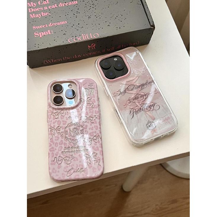 Розовый кружевной чехол с бантом и леопардовым принтом для телефона Apple iPhone 16 promax - мягкий силиконовый противоударный креативный чехол для iPhone16/15/14/13/12/11/Pro/Plus/Promax