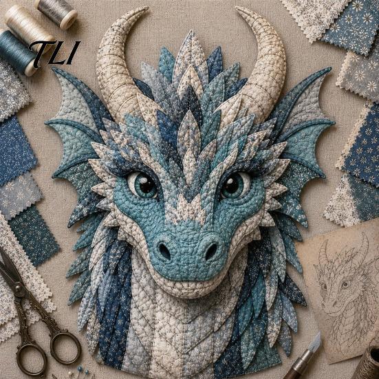 Advanced Quilting Supplies Dragon Patchwork DIY Kit, Pattern Fabric Craft Ready to Use Pack Sewing Project for Adults, Handmade Home Decor Set