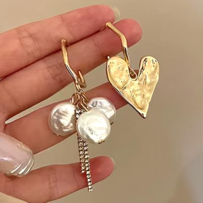 Уникальные асимметричные серьги-подвески, серьги-капли в форме сердца с искусственным жемчугом, винтажный минималистичный стиль