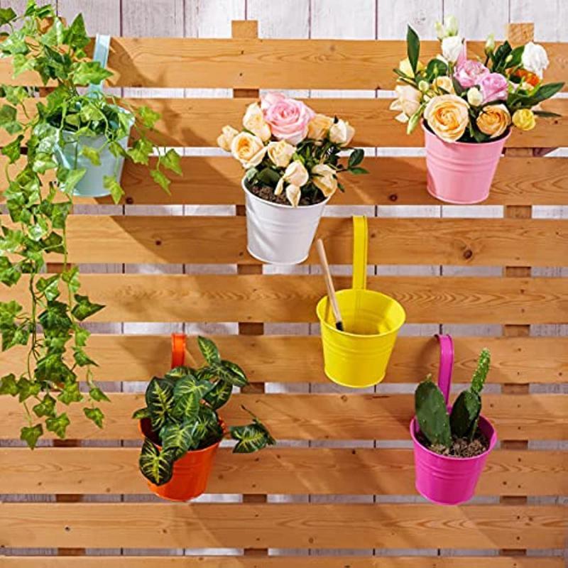 Подвесной кашпо, перила, балконный кашпо для комнатных уличных растений, металлическое ведро для трав, для оконного настенного забора со съемными крючками