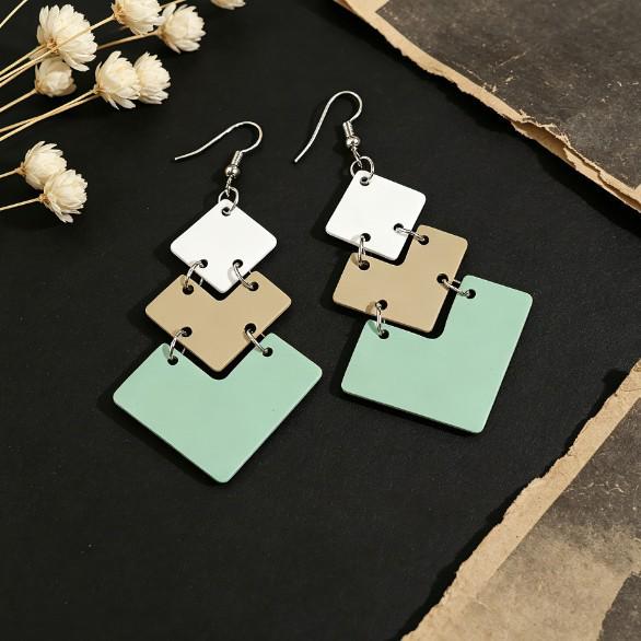 Новые геометрические серьги-сердечки в стиле пэчворк, изготовленные из экологически чистого сплава