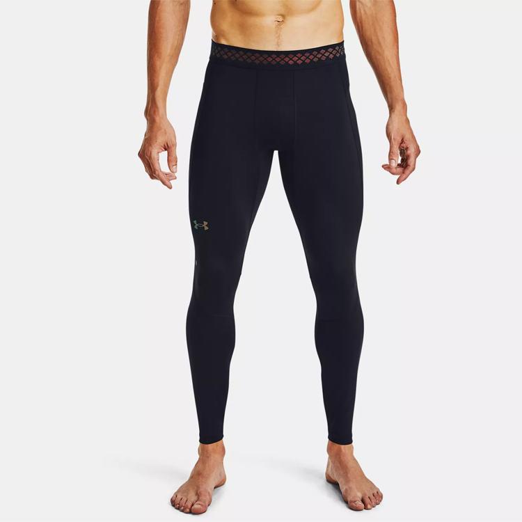 Under Armour Rush Series Letter Logo Compression Training Fitness Sports Long Pants Men Bottoms Black 1356625-001