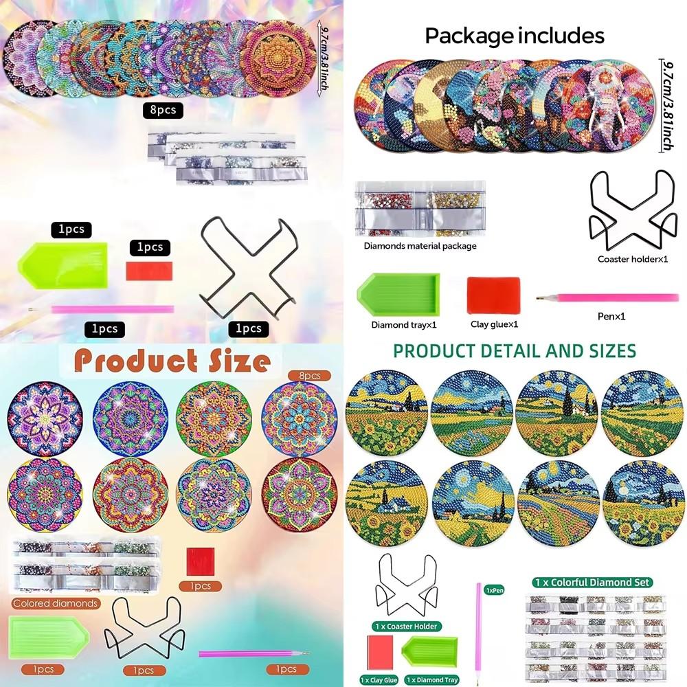 8 предметов/набор подставок под стакан с алмазной росписью «Лунное звездное небо» с кронштейном, подставка под стакан своими руками для начинающих и взрослых, подарок для творчества и рукоделия