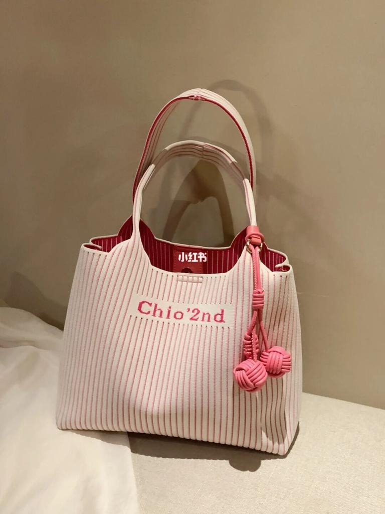 Chio2Nd Розовая полосатая сумка-тоут через плечо, женский нишевый дизайн, простая большая сумка