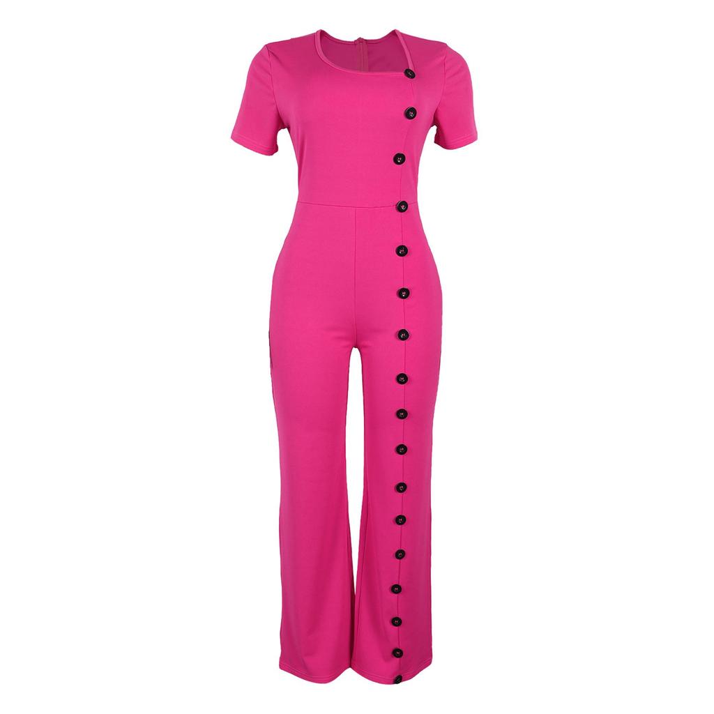 Комбинезон с нерегулярным вырезом, сборкой на талии и широкими брюками