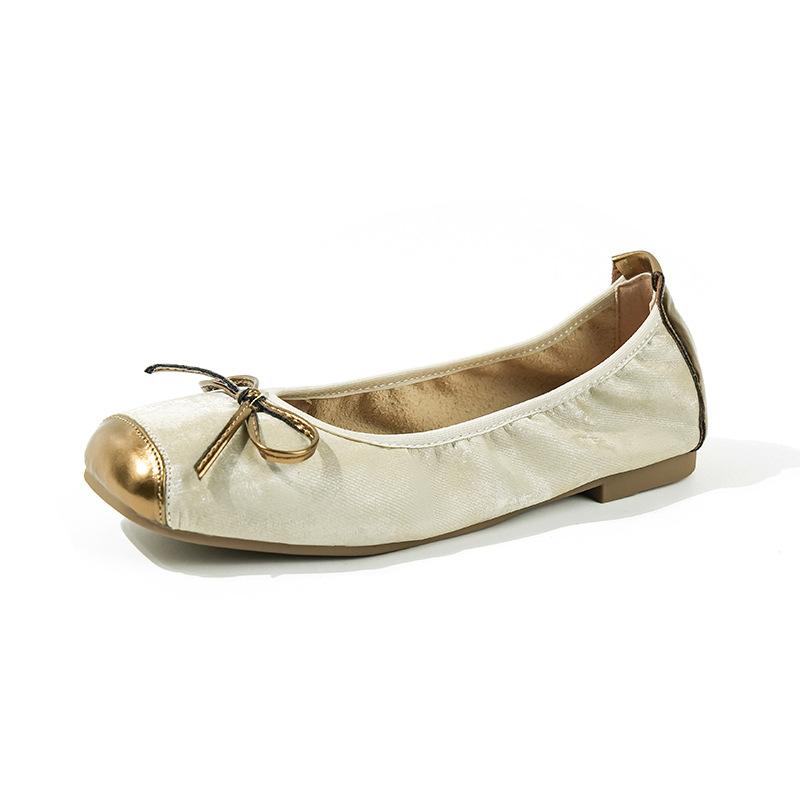 Женские повседневные туфли на плоской подошве с квадратным закрытым носком и бантом, удобные нарядные туфли на плоской подошве, мягкие балетки на плоской подошве для женщин, обувь для ходьбы