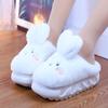 Милые тапочки с толстым дном в виде кролика 2024 года, новые женские осенне-зимние плюшевые теплые хлопковые тапочки, женские домашние тапочки для улицы
