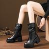 Leather Thick-soled Martin Boots, Small High-heeled Medium Boots 2025 Autumn and Winter Models, Velvet Thick-heeled Thin Boots, Stacking Boots