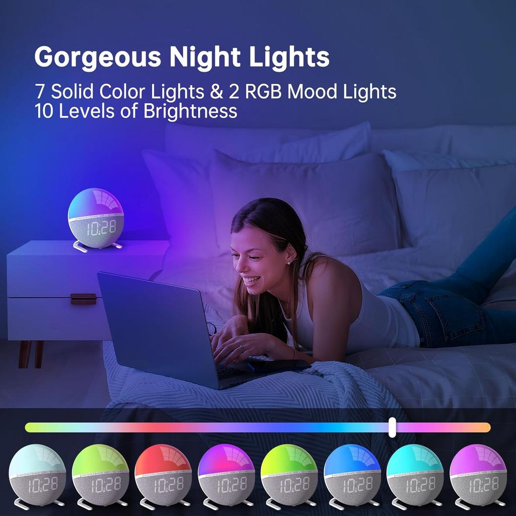 Sunrise Light Alarm Clock Wake Up Light Alarm Clock Snooze 7 Ringtones Sleep Aid 9 Colors Night Light Bedside Table Led Watch