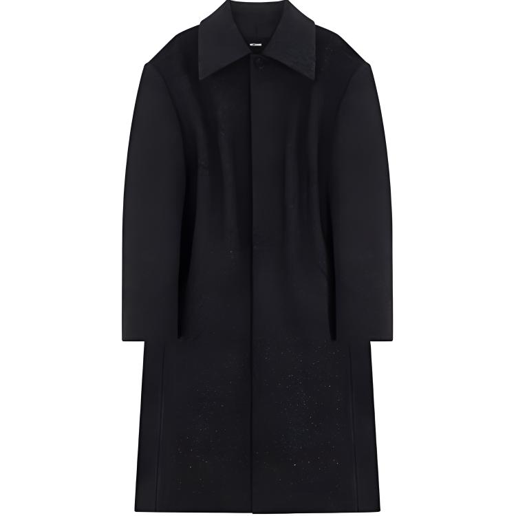 We11done FW23 Split Design Wool Blend Tacked Pleated Long Trench Coat Men coats Black WD-CT3-23-001-M-BK