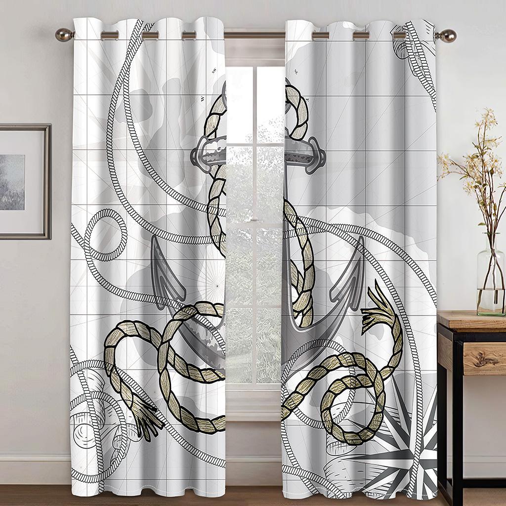 Дешевые Синий Средиземноморский Парусный Якорь Парусник Винтаж OceanWindow Шторы для Гостиной Спальни Декор 2 Шт. Бесплатная Доставка