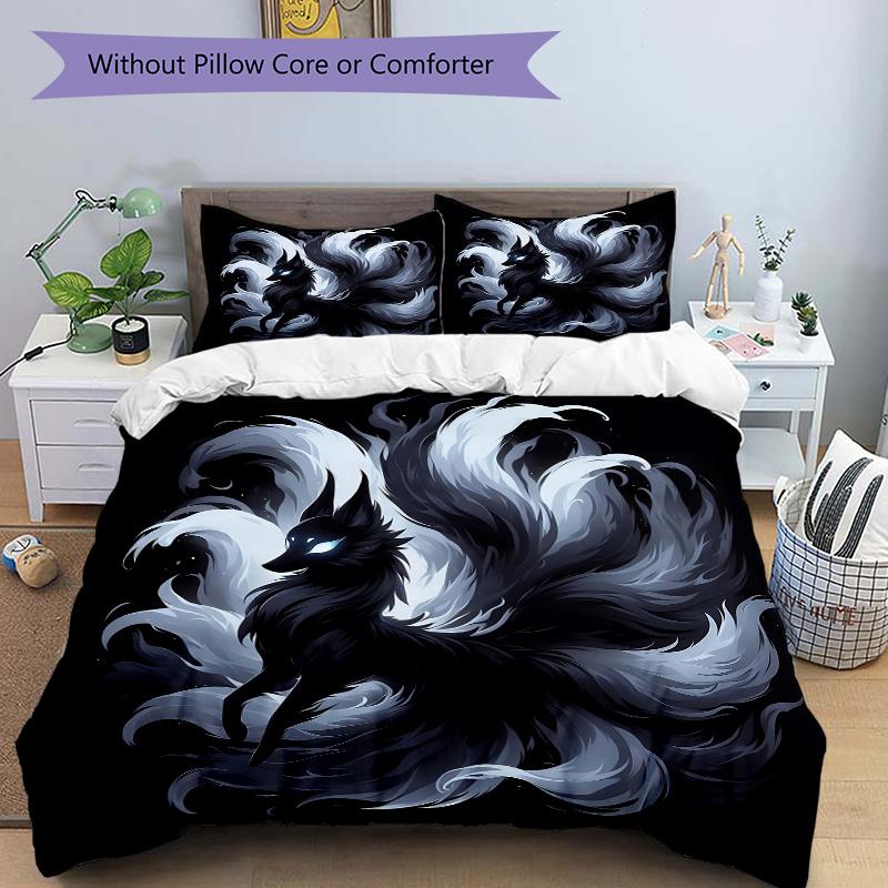 3pcs Cool Nine Tailed Fox Quilt Set - Soft and Comfortable Bedroom, Guest Room and Dorm Decor Bedding Set 1 Quilt Cover + 2 Pillowcases.L019