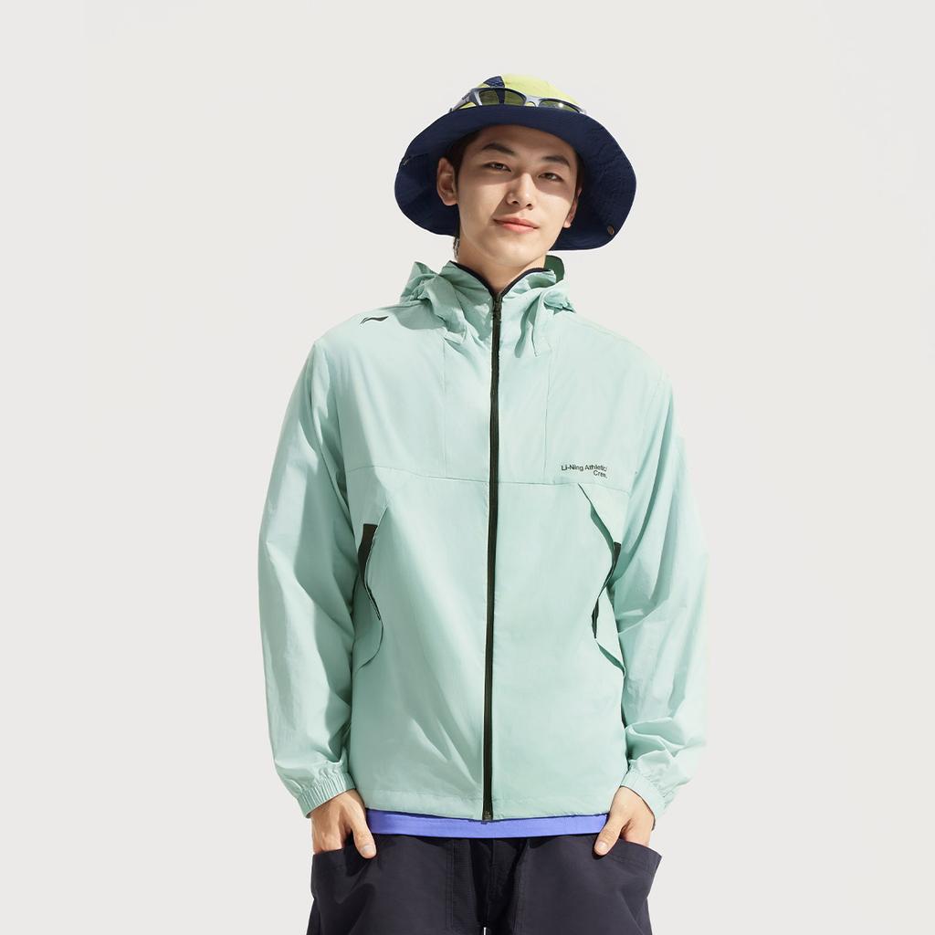 Li Ning Серия Urban Outdoor Однотонная Толстовка с капюшоном на молнии Свободная Дышащая Защита от УФ-лучей Солнцезащитная куртка Унисекс Куртка Серо-зеленый AFDV461-8