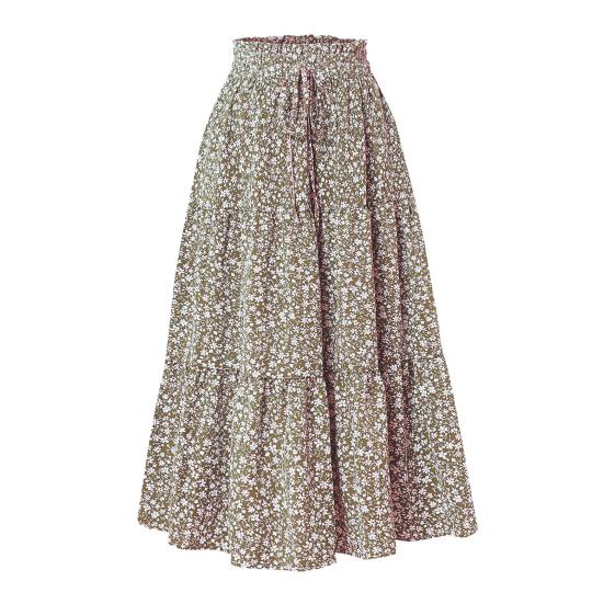 Женская юбка, эластичная, с высокой талией, на шнуровке, юбка-лето, в стиле бохо, с цветочным принтом, оборками, низом, длинная юбка