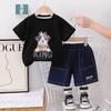 Детский комплект с короткими рукавами Летняя футболка для мальчика с изображением собаки из мультфильма Джинсовые шорты Комплект из двух предметов Модная одежда для мальчиков