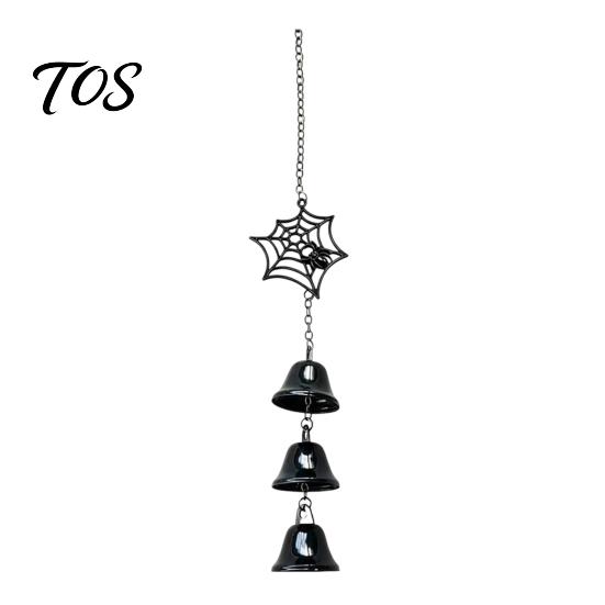 Three Dimensional Spider Decor Halloween Web Wind Chime, Metal Hanging Ornament with 3D Front Porch Horror Accents Decor, Weather-Resistant