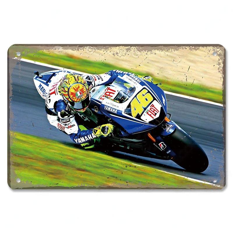 Хисун Металлическая табличка Винтажная Мотогонщик MotoGP Металлическая жестяная табличка Ретро Мотоциклетные гонки Железная живопись Настенное искусство Классический Мотоциклист Декоративная табличка f