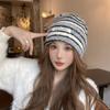 Корейская версия шерстяной шапки для женщин на осень и зиму, новое лицо, мелкая полосатая вязаная шапка, теплая и утолщенная, большая окружность головы
