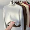 Вязаные топы женские с длинным рукавом, свитер с высоким воротником, однотонный, утолщенный, на флисовой подкладке, осенне-зимний трикотаж