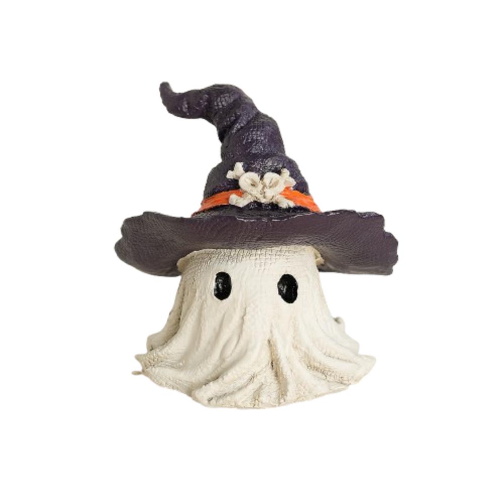 Cartoon Cute Halloween Ghost Figurine White Resin Crafts Hat Ghost Statue Handmade Halloween Ornaments Haunted House