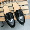 New Men Half Slippers Loafers Casual Monk Strap Serpentine Patent Leather Mules Moccasins Breathable Soft Slip On Driving Shoes