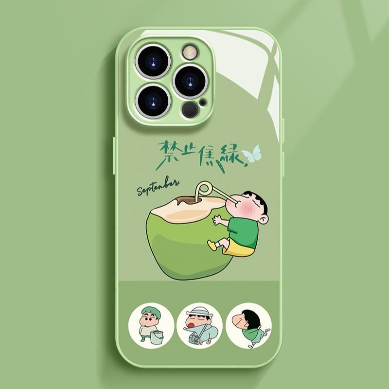 No burnt green is suitable for Apple 16promax mobile phone case iPhone new cartoon glass case